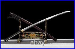 T10 Steel Clay Tempered with Hamon Handmade Katana Sword Cherry Blossom Tsuba Re T10 Steel Clay Tempered with Hamon Handmade Katana Sword Cherry Blossom Tsuba Re