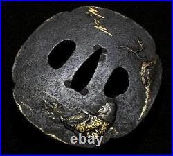 TSUBA Hermit Design Inlay Mokko Large Japanese Iron Sword Guard Edo Antique TSUBA Hermit Design Inlay Mokko Large Japanese Iron Sword Guard Edo Antique