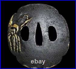 TSUBA Hermit Design Inlay Mokko Large Japanese Iron Sword Guard Edo Antique TSUBA Hermit Design Inlay Mokko Large Japanese Iron Sword Guard Edo Antique