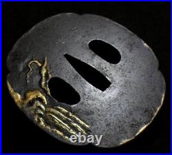 TSUBA Hermit Design Inlay Mokko Large Japanese Iron Sword Guard Edo Antique TSUBA Hermit Design Inlay Mokko Large Japanese Iron Sword Guard Edo Antique