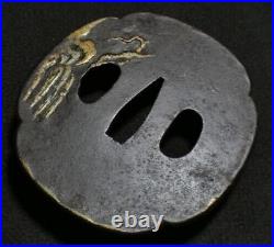 TSUBA Hermit Design Inlay Mokko Large Japanese Iron Sword Guard Edo Antique TSUBA Hermit Design Inlay Mokko Large Japanese Iron Sword Guard Edo Antique
