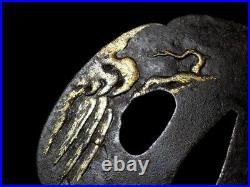 TSUBA Hermit Design Inlay Mokko Large Japanese Iron Sword Guard Edo Antique TSUBA Hermit Design Inlay Mokko Large Japanese Iron Sword Guard Edo Antique