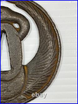 TSUBA Japanese Sword Guard Hayashi Matashiti Sukashi Crane Iron Edo Antique TSUBA Japanese Sword Guard Hayashi Matashiti Sukashi Crane Iron Edo Antique