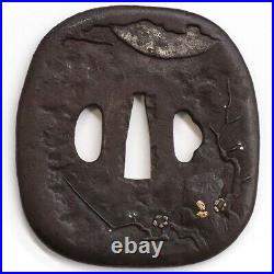 TSUBA Mumei Japanese Sword Accessory Guard Inlaid With Gold Silver Iron
