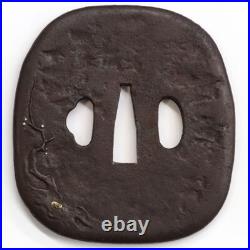 TSUBA Mumei Japanese Sword Accessory Guard Inlaid With Gold Silver Iron