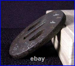 TSUBA Plover Bird Design Inlay Japanese Iron Sword Guard Edo Antique No Box