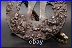 TSUBA iron Inlay Merchant and landscape Katana Japanese sword Samurai Edo antiqu