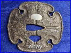 Tachi Tsuba Japanese Sword Period Piece Silver Inlay Iron