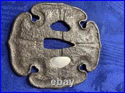 Tachi Tsuba Japanese Sword Period Piece Silver Inlay Iron