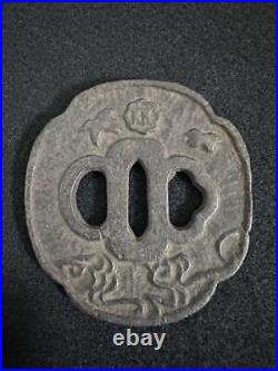 Tsuba Ancient JPt Japanese Bird Pattern Iron Base Mokko Kk Stamped Rarity #KU067