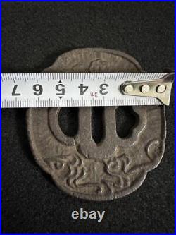 Tsuba Ancient JPt Japanese Bird Pattern Iron Base Mokko Kk Stamped Rarity #KU067