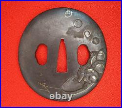 Tsuba Antique Samurai sword guard Japanese Katana Mouse & Rice bales