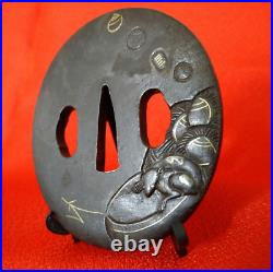 Tsuba Antique Samurai sword guard Japanese Katana Mouse & Rice bales