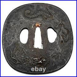 Tsuba Dragon Design Antique Japanese Sword NIHONTO Edo Samurai Katana Fitting