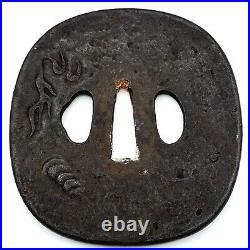 Tsuba Dragon Design Antique Japanese Sword NIHONTO Edo Samurai Katana Fitting