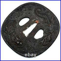 Tsuba Dragon Design Antique Japanese Sword NIHONTO Edo Samurai Katana Fitting