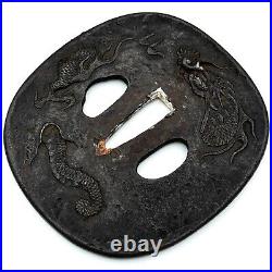 Tsuba Dragon Design Antique Japanese Sword NIHONTO Edo Samurai Katana Fitting