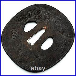 Tsuba Dragon Design Antique Japanese Sword NIHONTO Edo Samurai Katana Fitting