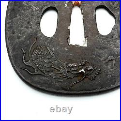 Tsuba Dragon Design Antique Japanese Sword NIHONTO Edo Samurai Katana Fitting