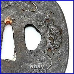 Tsuba Dragon Design Antique Japanese Sword NIHONTO Edo Samurai Katana Fitting