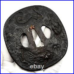 Tsuba Dragon Design Antique Japanese Sword NIHONTO Edo Samurai Katana Fitting