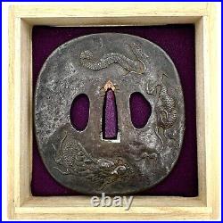 Tsuba Dragon Design Antique Japanese Sword NIHONTO Edo Samurai Katana Fitting