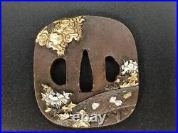 Tsuba Iron Japanese Samurai sword guard antique Sword visor bronze #25