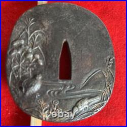 Tsuba Iron Stitch Blade for Japanese Iron Guard With Flower Design And Quail