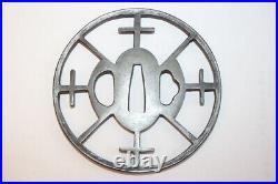 Tsuba Japanese Sword Guard Cross for Japanese Christian? Engraved Vintage Katana