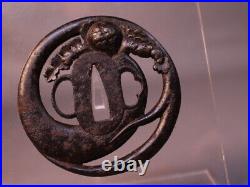 Tsuba Japanese Sword Guard Daikon Radish Engraved Iron Openwork Antique Japan