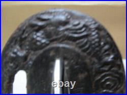 Tsuba Japanese Sword Guard Dragon Engraved Iron Signed Antique from Japan