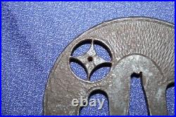 Tsuba Japanese Sword Guard Ninja's Shuriken Engraved Iron Openwork from Japan