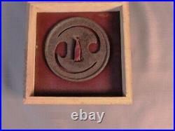 Tsuba Japanese Sword Guard Tomoe Engraved Iron Openwork Antique from Japan