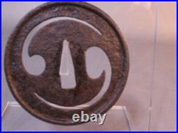 Tsuba Japanese Sword Guard Tomoe Engraved Iron Openwork Antique from Japan