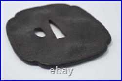 Tsuba Japanese antique Iron Mumei Bonji Sanskrit characters design Edo era