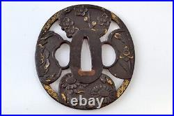 Tsuba Japanese antique Iron Mumei Shikunshi design Edo era