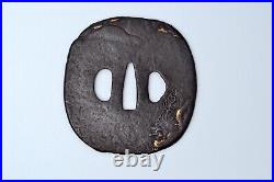 Tsuba Japanese antique Iron Mumei fishing design Edo era