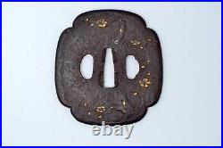 Tsuba Japanese antique Iron Mumei plum tree design Edo era