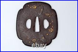 Tsuba Japanese antique Iron Mumei plum tree design Edo era