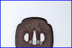 Tsuba Japanese antique Iron Mumei plum tree design Edo era