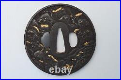 Tsuba Japanese antique iron Mumei lonely village design Edo era