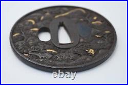 Tsuba Japanese antique iron Mumei lonely village design Edo era