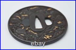 Tsuba Japanese antique iron Mumei lonely village design Edo era