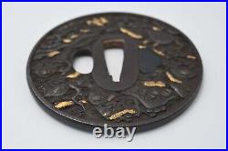 Tsuba Japanese antique iron Mumei lonely village design Edo era