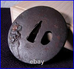 Tsuba Japanese antique sword Hotei Motif Gold Inlay Samurai Katana Bushi JP Tsuba Japanese antique sword Hotei Motif Gold Inlay Samurai Katana Bushi JP