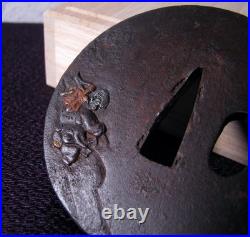 Tsuba Japanese antique sword Hotei Motif Gold Inlay Samurai Katana Bushi JP Tsuba Japanese antique sword Hotei Motif Gold Inlay Samurai Katana Bushi JP