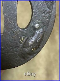 Tsuba Japanese sword tool iron Gold inlay Old man Katana samurai Edo period