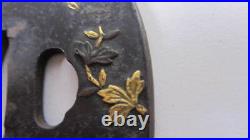 Tsuba Lion and peony inlaid Japanese sword katana Edo period antique rare