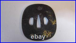 Tsuba Lion and peony inlaid Japanese sword katana Edo period antique rare