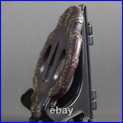 Tsuba Mino Copper fish sanctuary with Box Japanese Iron Sword Guard Tsuba Mino Copper fish sanctuary with Box Japanese Iron Sword Guard